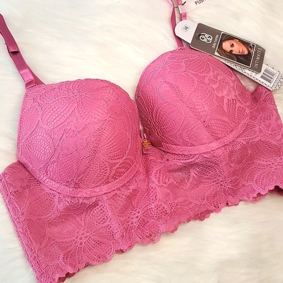 🆕️NWT Daisy Fuentes Dusty Blush Pink Lace Floral Pushup Long Line Bra Size 34B - Picture 3 of 16